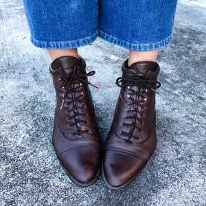 Vintage Chocolate Leather Lace-up Cap Toe Booties